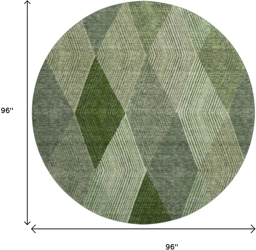 8' Green Gray And Sage Geometric Washable Round Rug With UV Protection Photo 9