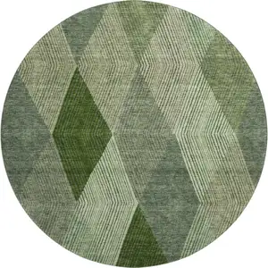 Photo of 8' Green Gray And Sage Geometric Washable Round Rug With UV Protection