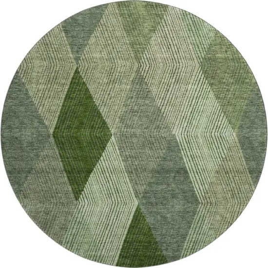 8' Green Gray And Sage Geometric Washable Round Rug With UV Protection Photo 1