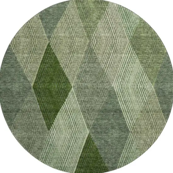 8' Green Gray And Sage Geometric Washable Round Rug With UV Protection Photo 3