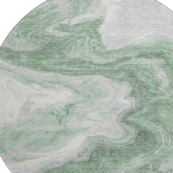 8' Green Gray And Silver Abstract Washable Round Rug With UV Protection Photo 2