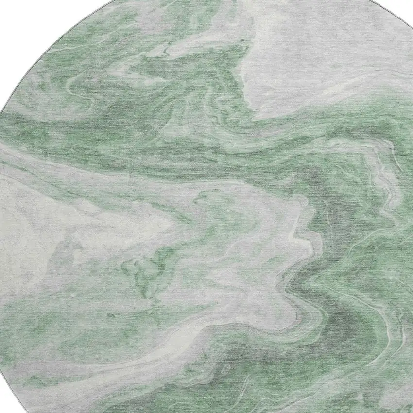 8' Green Gray And Silver Abstract Washable Round Rug With UV Protection Photo 2