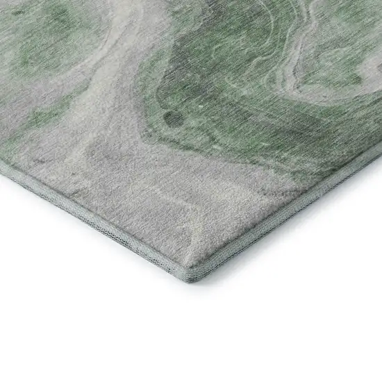 8' Green Gray And Silver Abstract Washable Round Rug With UV Protection Photo 6