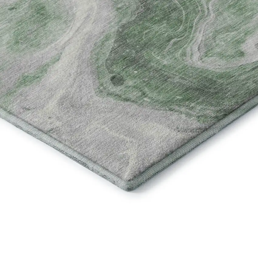 8' Green Gray And Silver Abstract Washable Round Rug With UV Protection Photo 6