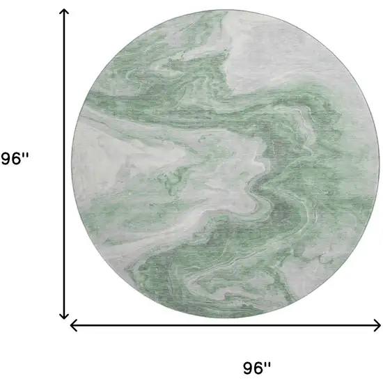 8' Green Gray And Silver Abstract Washable Round Rug With UV Protection Photo 9