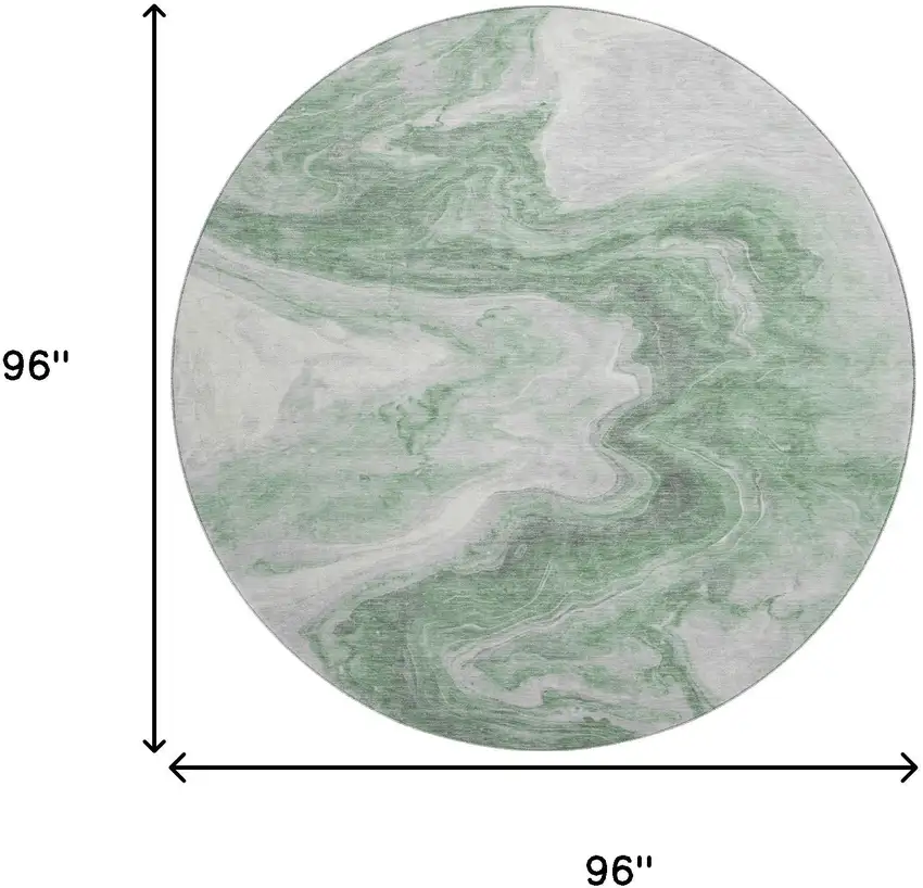 8' Green Gray And Silver Abstract Washable Round Rug With UV Protection Photo 9