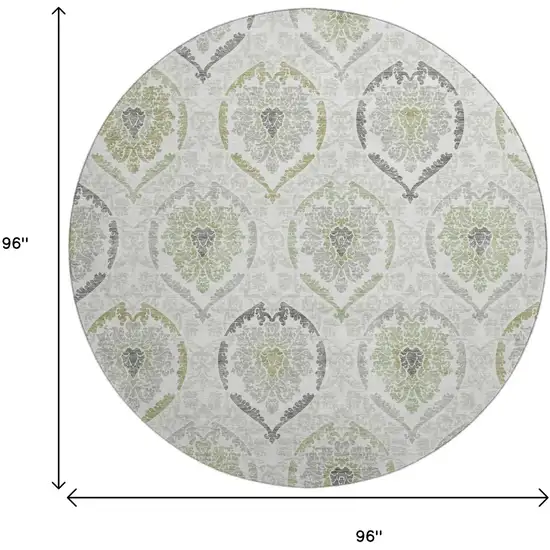 8' Green Gray And Silver Medallion Washable Round Rug With UV Protection Photo 3
