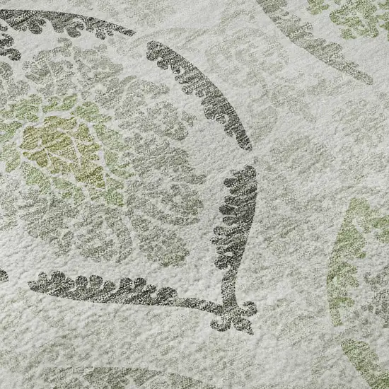 8' Green Gray And Silver Medallion Washable Round Rug With UV Protection Photo 9