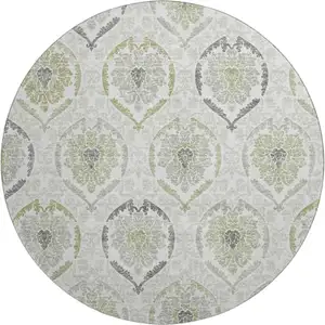 Photo of 8' Green Gray And Silver Medallion Washable Round Rug With UV Protection