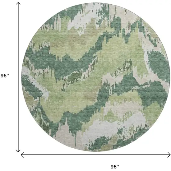 8' Green Ivory And Beige Abstract Washable Round Rug With UV Protection Photo 3