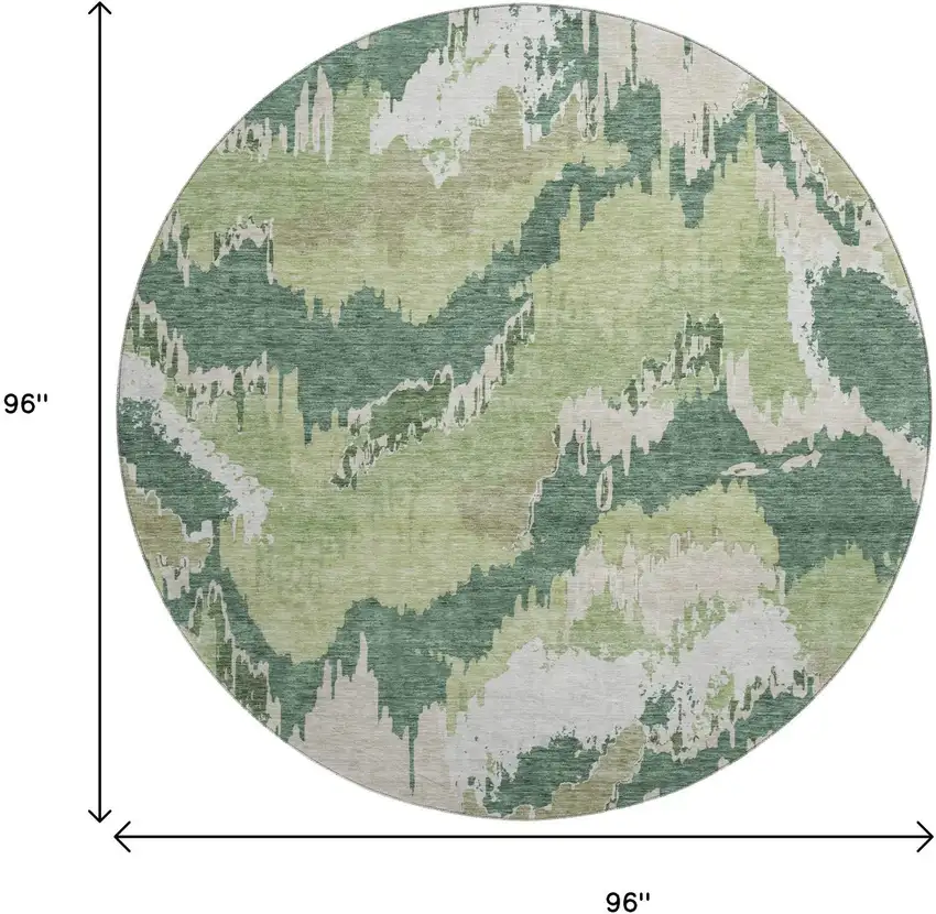 8' Green Ivory And Beige Abstract Washable Round Rug With UV Protection Photo 3