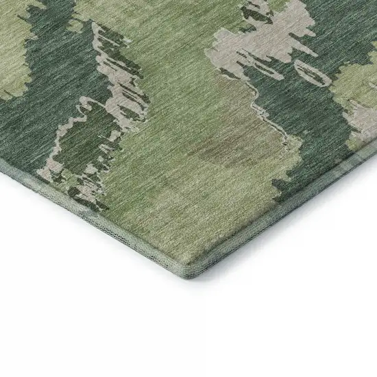 8' Green Ivory And Beige Abstract Washable Round Rug With UV Protection Photo 8