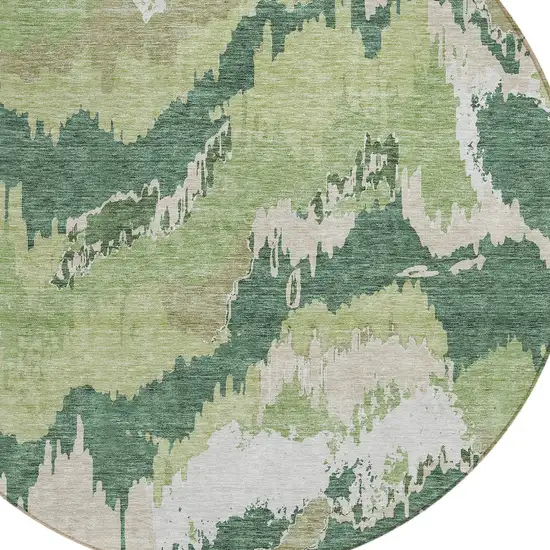 8' Green Ivory And Beige Round Abstract Washable Indoor Outdoor Area Rug Photo 4