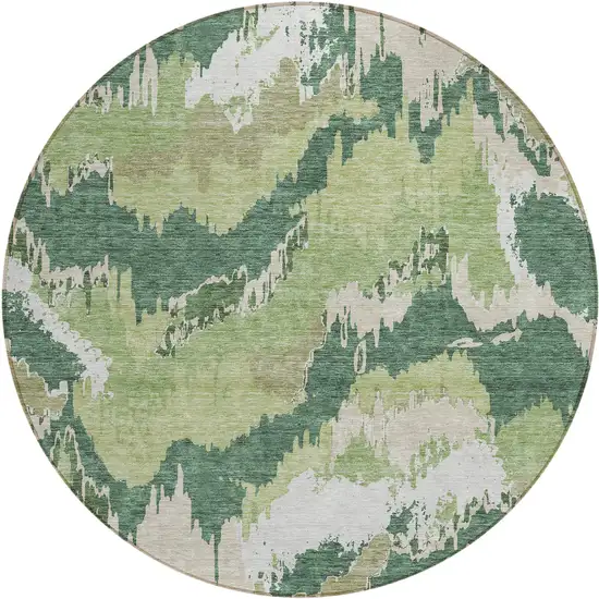 8' Green Ivory And Beige Round Abstract Washable Indoor Outdoor Area Rug Photo 2