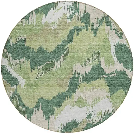 8' Green Ivory And Beige Round Abstract Washable Indoor Outdoor Area Rug Photo 6