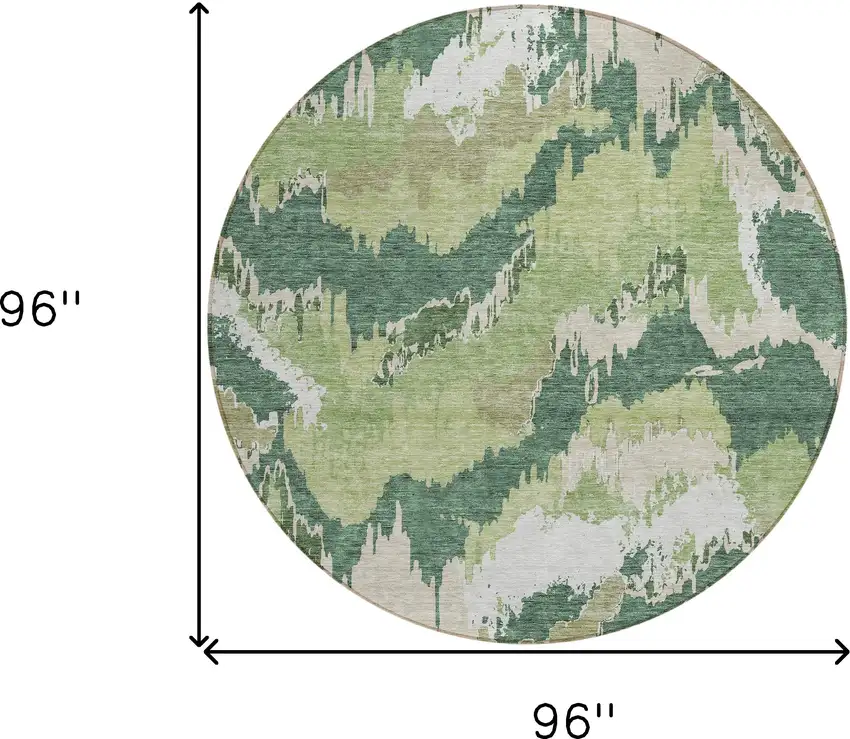 8' Green Ivory And Beige Round Abstract Washable Indoor Outdoor Area Rug Photo 3