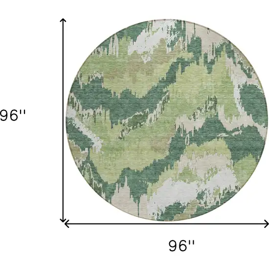 8' Green Ivory And Beige Round Abstract Washable Indoor Outdoor Area Rug Photo 3