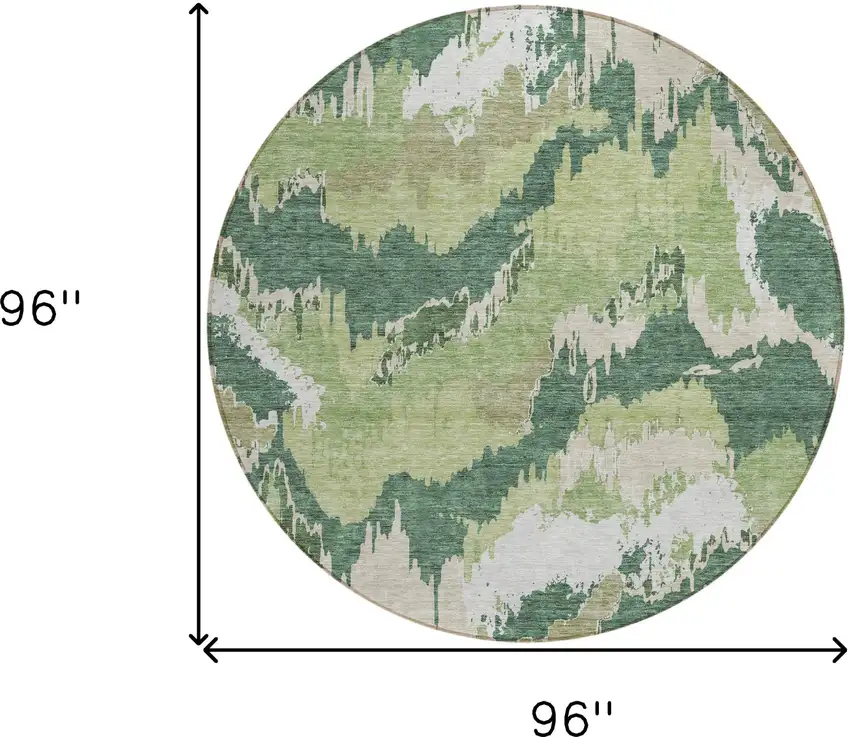 8' Green Ivory And Beige Round Abstract Washable Indoor Outdoor Area Rug Photo 3