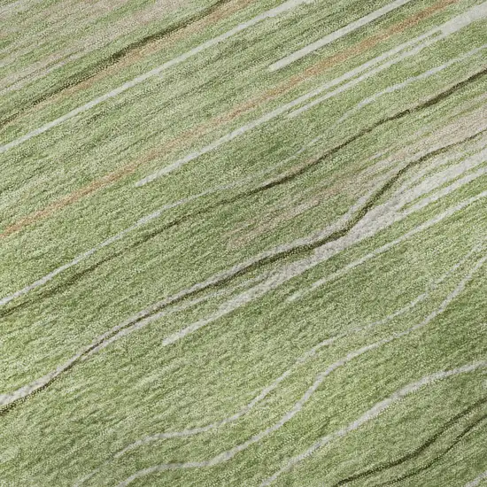 8' Green Ivory And Beige Striped Washable Round Rug With UV Protection Photo 8