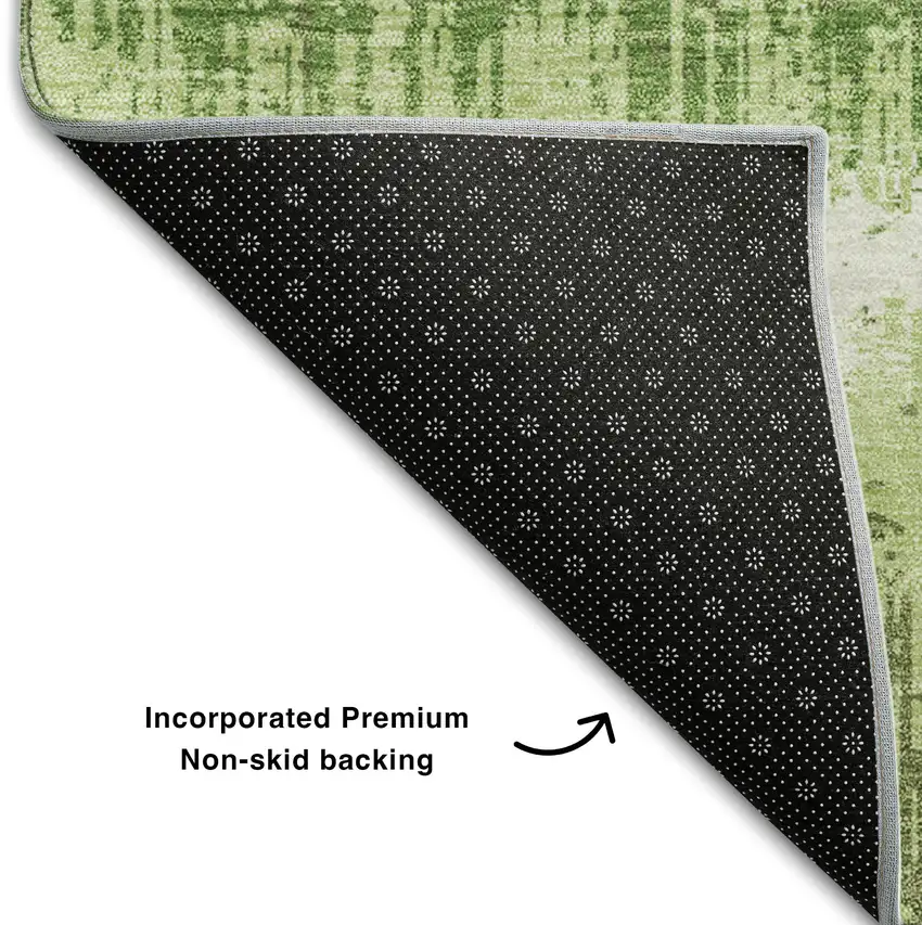 8' Green Ivory And Beige Striped Washable Round Rug With UV Protection Photo 5