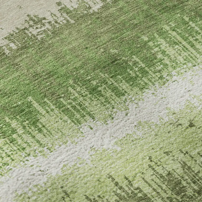 8' Green Ivory And Beige Striped Washable Round Rug With UV Protection Photo 8