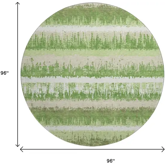 8' Green Ivory And Beige Striped Washable Round Rug With UV Protection Photo 9
