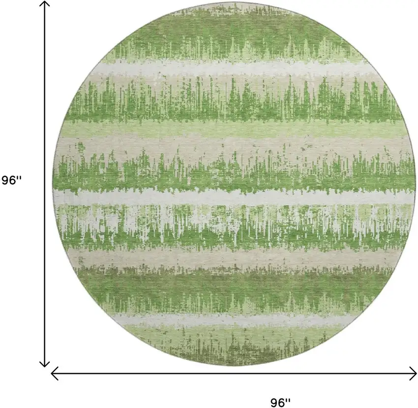 8' Green Ivory And Beige Striped Washable Round Rug With UV Protection Photo 9