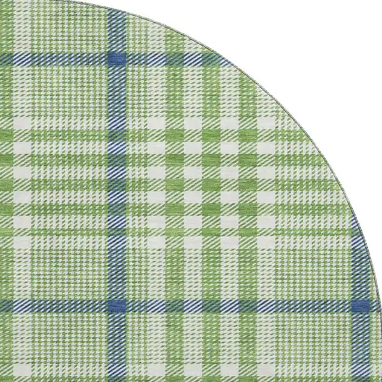 8' Green Ivory And Blue Plaid Washable Round Rug With UV Protection Photo 2