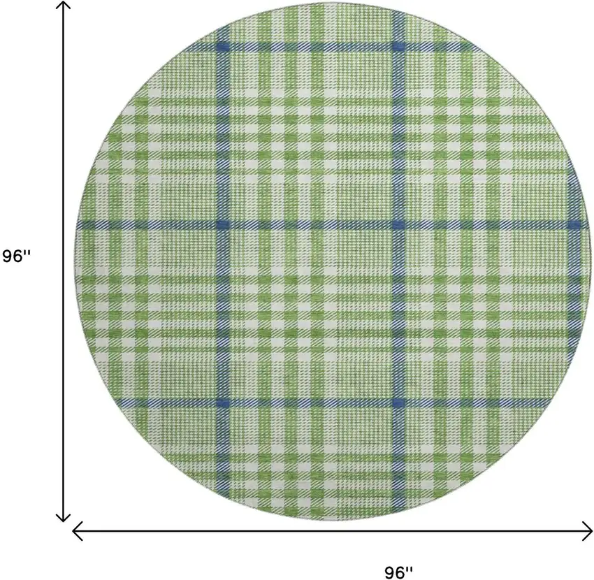 8' Green Ivory And Blue Plaid Washable Round Rug With UV Protection Photo 9