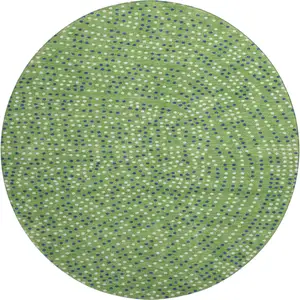 Photo of 8' Green Ivory And Blue Polka Dot Washable Round Rug With UV Protection