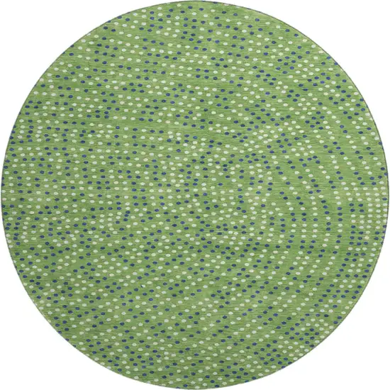 8' Green Ivory And Blue Polka Dot Washable Round Rug With UV Protection Photo 1