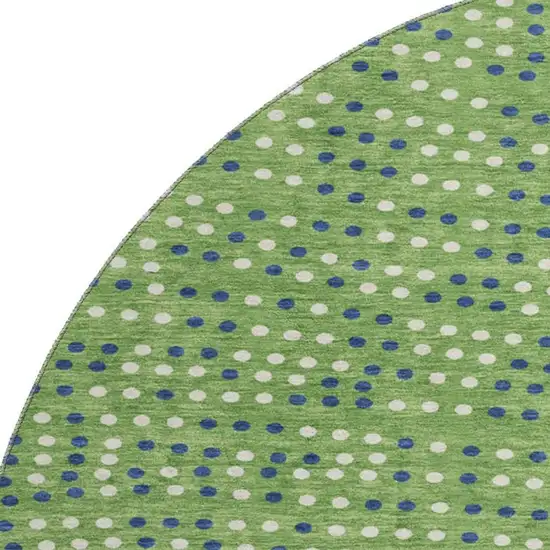 8' Green Ivory And Blue Polka Dot Washable Round Rug With UV Protection Photo 2