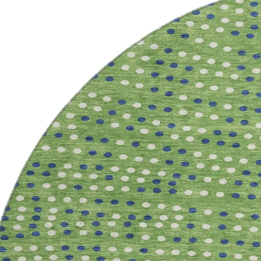 8' Green Ivory And Blue Polka Dot Washable Round Rug With UV Protection Photo 2