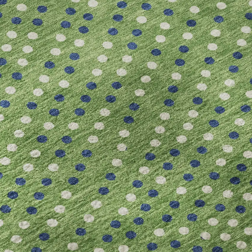 8' Green Ivory And Blue Polka Dot Washable Round Rug With UV Protection Photo 8