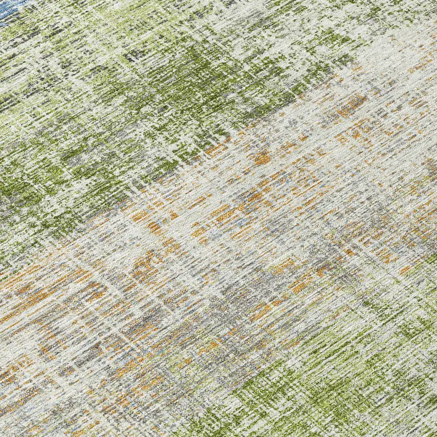 8' Green Ivory And Blue Round Striped Washable Indoor Outdoor Area Rug Photo 9