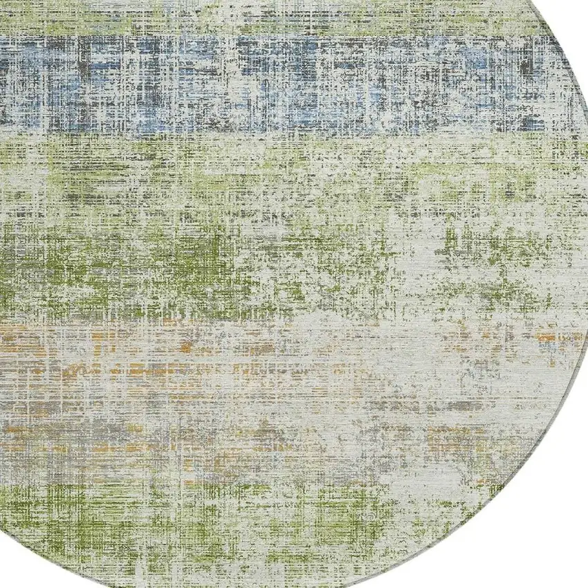 8' Green Ivory And Blue Round Striped Washable Indoor Outdoor Area Rug Photo 2