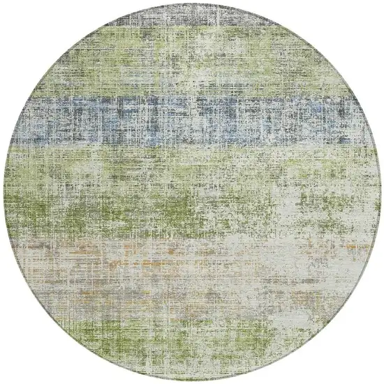 8' Green Ivory And Blue Round Striped Washable Indoor Outdoor Area Rug Photo 3