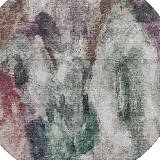 8' Green Ivory And Blush Round Abstract Washable Indoor Outdoor Area Rug Photo 5