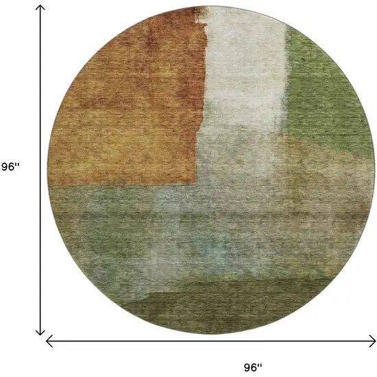 8' Green Ivory And Brown Abstract Washable Round Rug With UV Protection Photo 8
