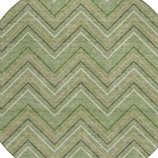 8' Green Ivory And Brown Round Geometric Washable Indoor Outdoor Area Rug Photo 2