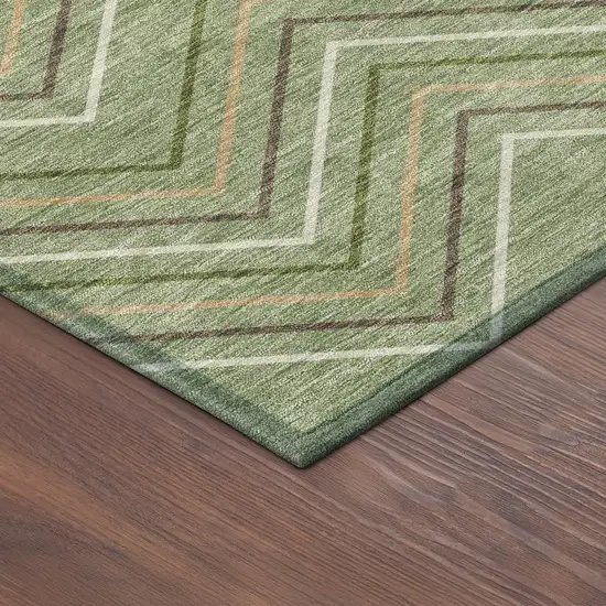 8' Green Ivory And Brown Round Geometric Washable Indoor Outdoor Area Rug Photo 8