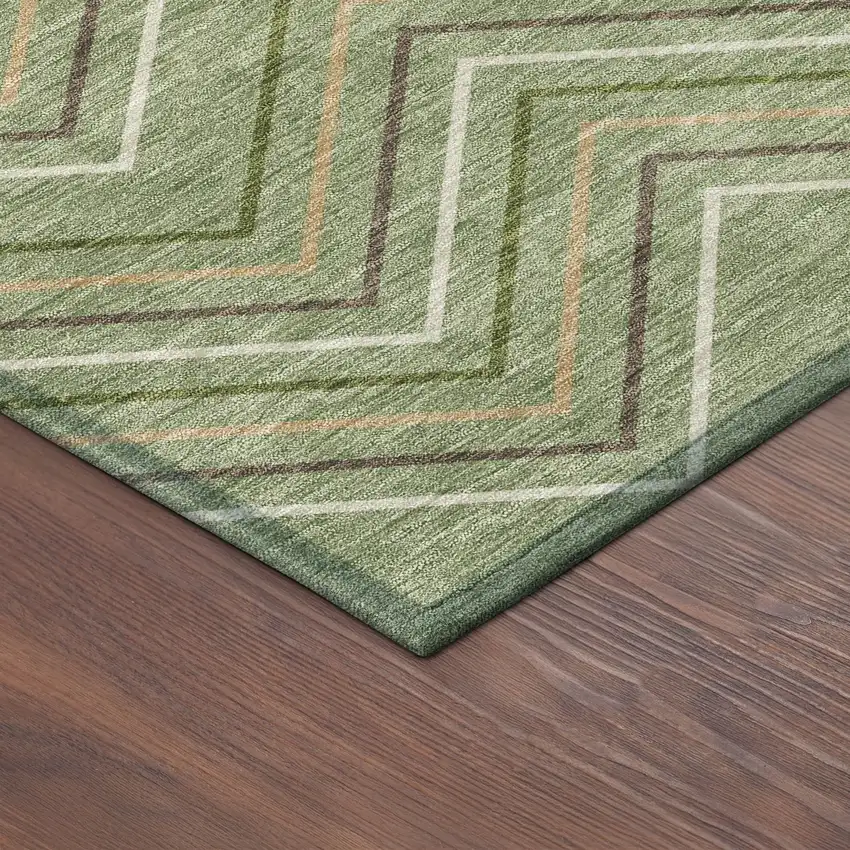 8' Green Ivory And Brown Round Geometric Washable Indoor Outdoor Area Rug Photo 8