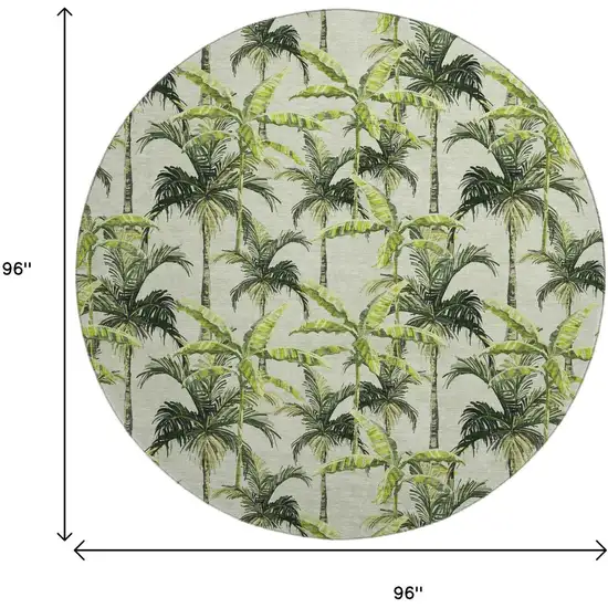 8' Green Ivory And Charcoal Geometric Washable Round Rug With UV Protection Photo 3