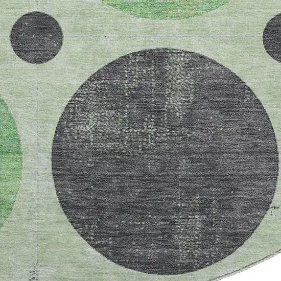 8' Green Ivory And Charcoal Geometric Washable Round Rug With UV Protection Photo 3