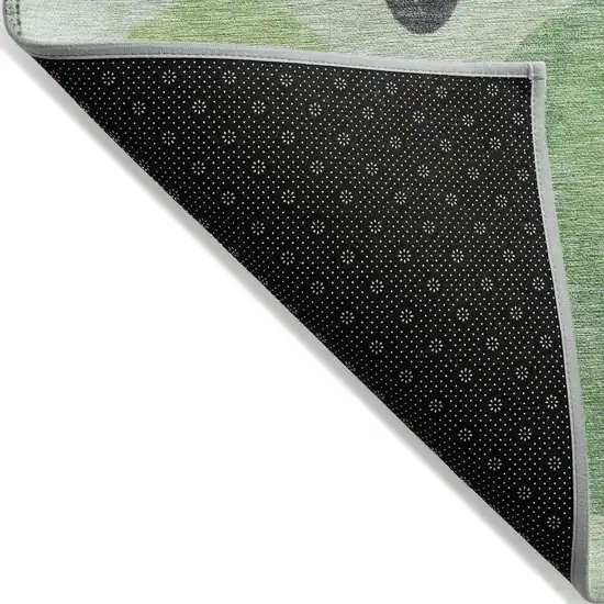 8' Green Ivory And Charcoal Round Geometric Washable Indoor Outdoor Area Rug Photo 9