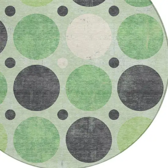 8' Green Ivory And Charcoal Round Geometric Washable Indoor Outdoor Area Rug Photo 8