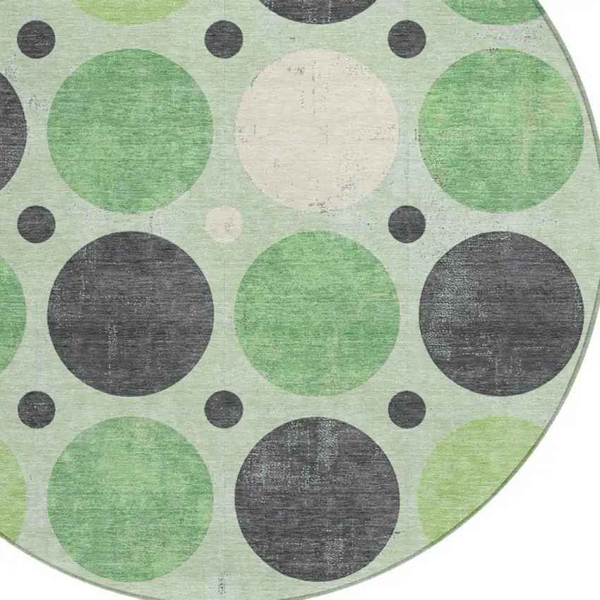 8' Green Ivory And Charcoal Round Geometric Washable Indoor Outdoor Area Rug Photo 8