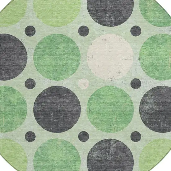 8' Green Ivory And Charcoal Round Geometric Washable Indoor Outdoor Area Rug Photo 4