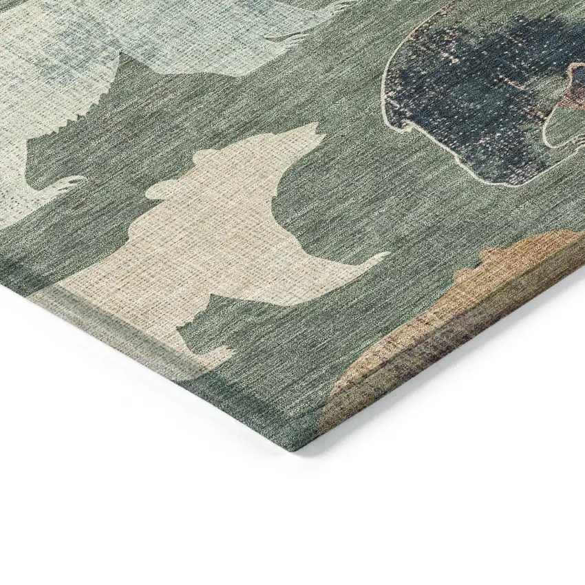 8' Green Ivory And Copper Round Animal Print Washable Indoor Outdoor Area Rug Photo 7