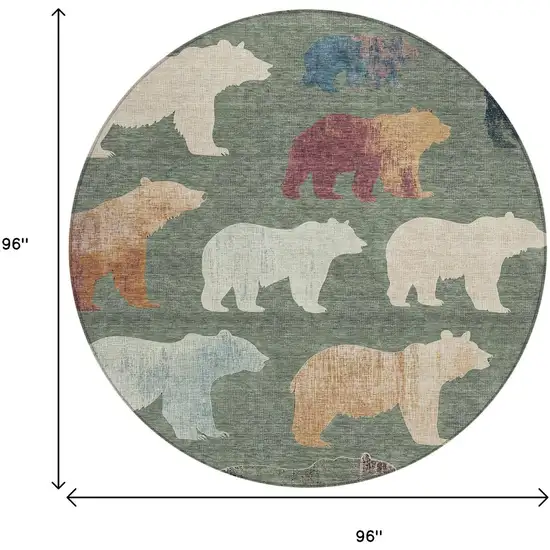 8' Green Ivory And Copper Round Animal Print Washable Indoor Outdoor Area Rug Photo 3